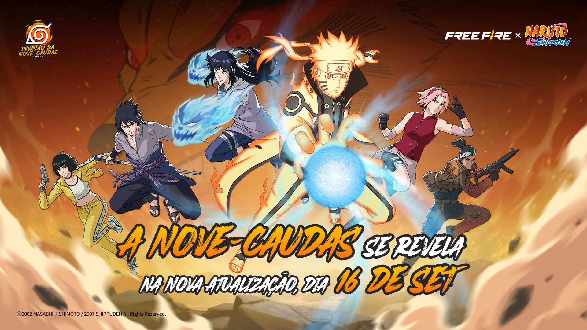 Free Fire x NARUTO SHIPPUDEN traz de volta o Capítulo Um: Invasão da Nove-Caudas com jogabilidade aprimorada, novas recompensas e conteúdos pedidos pelos fãs